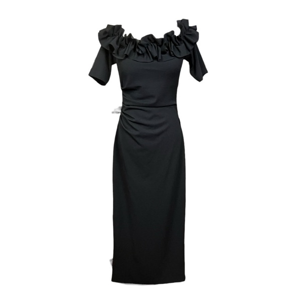 Xscape Isla Long Scuba Crepe Off The Shoulder Ruffle Top Dress. Black 10P #1276 - Picture 8 of 12